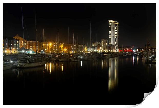 Evening reflections in Swansea Marina Print by Leighton Collins