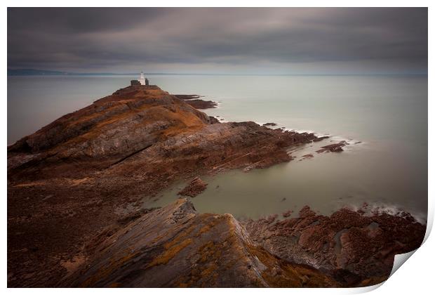 Calm seas at Mumbles lighthouse Print by Leighton Collins