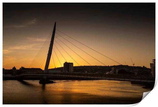 Sunset over Swansea Sail Bridge Print by Leighton Collins