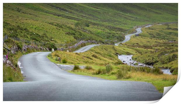 Winding Welsh mountain road Print by Leighton Collins