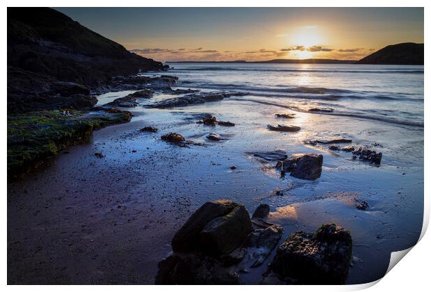 Sunset on Manorbier beach Print by Leighton Collins