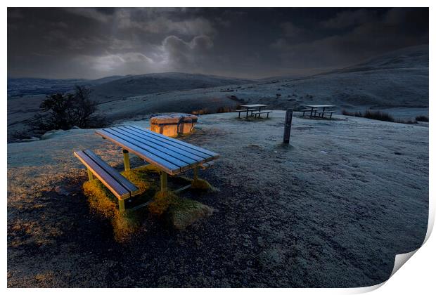 Early morning at the picnic table Print by Leighton Collins
