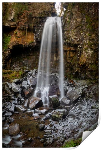 Winter at Melincourt waterfall Print by Leighton Collins