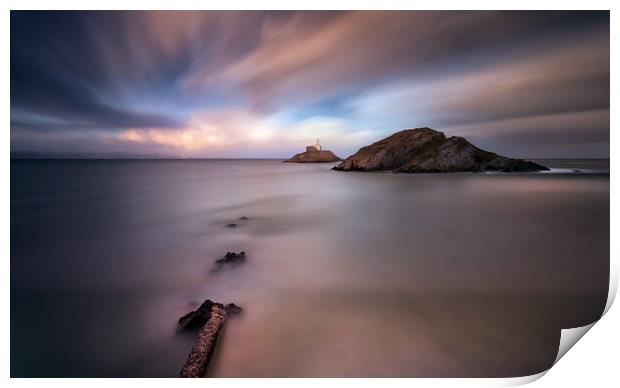 Sunset on Mumbles lighthouse Print by Leighton Collins