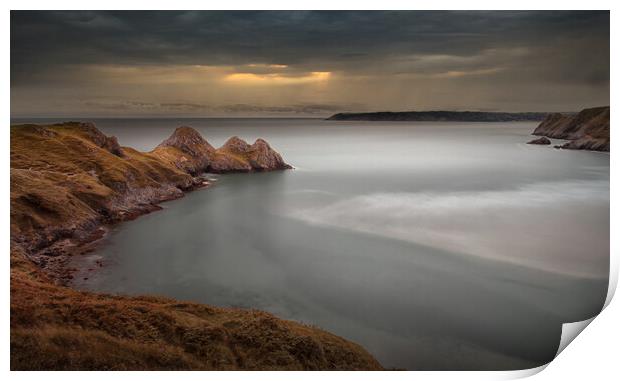 Tranquil Three Cliffs Bay Print by Leighton Collins