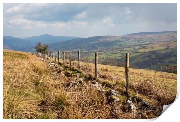 A fence on the Brecon Beacons Print by Leighton Collins