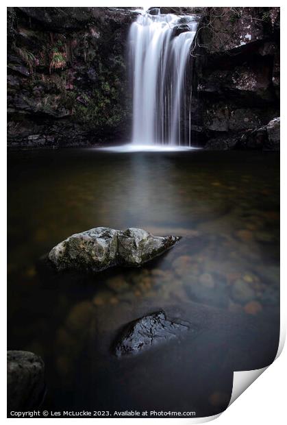Majestic Waterfall in Campsie Fells Print by Les McLuckie