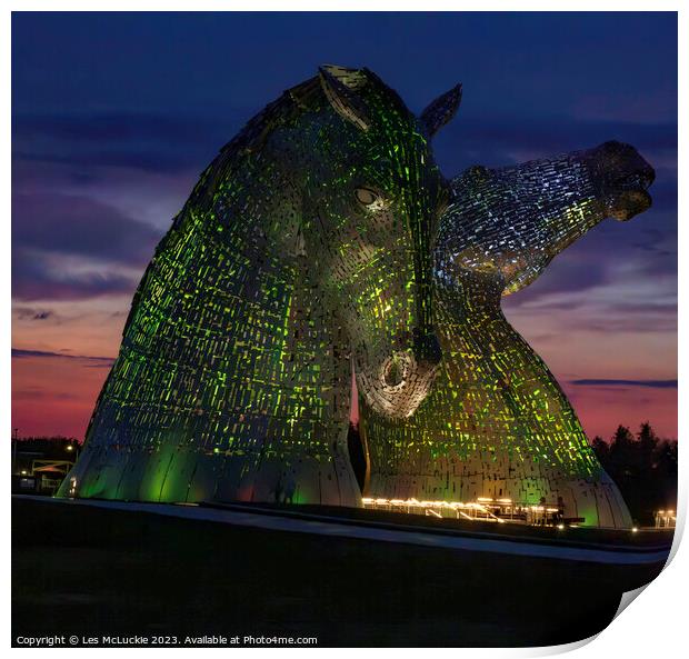 The Kelpies Night Print by Les McLuckie