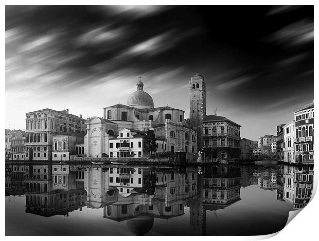 Enchanting Reflections of Venice Black and White Print by Les McLuckie