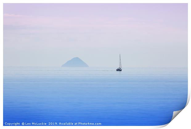 Ailsa Craig Sunset Sailing in Scotland Print by Les McLuckie