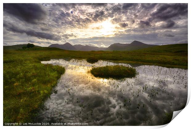 Majestic Reflections of Rannoch Moor Print by Les McLuckie