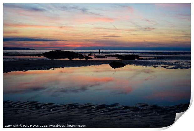 Lone fisherman in the Sunset Print by Pete Moyes