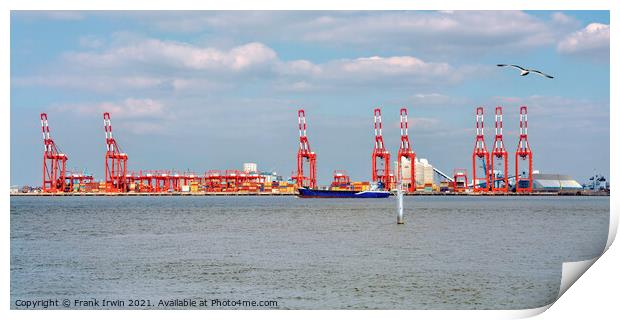 A coastal ship passes Liverpool 2 Container Port Print by Frank Irwin
