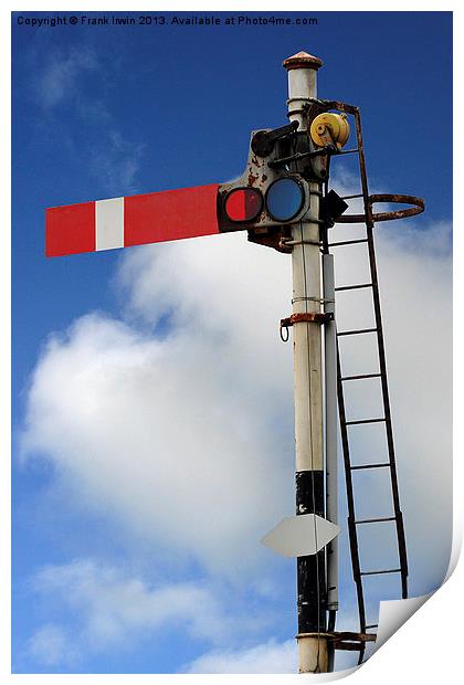 Old type semaphore signal set against a blue sky Print by Frank Irwin