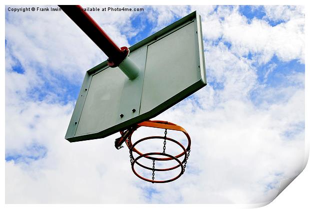A basketball hoop against a blue sky Print by Frank Irwin