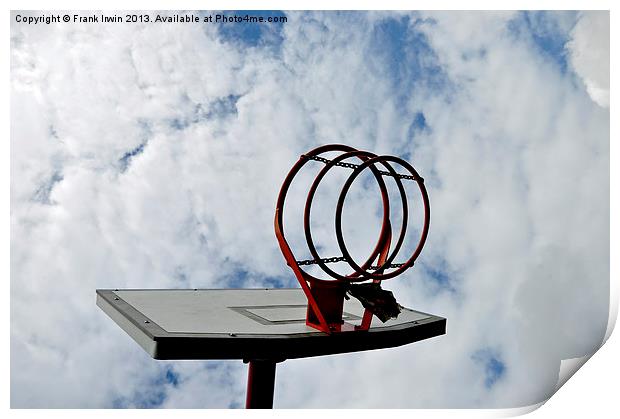 A basketball hoop against a blue sky Print by Frank Irwin