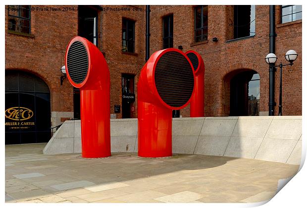 Red ventilators in Liverpool’s Albert Dock Print by Frank Irwin