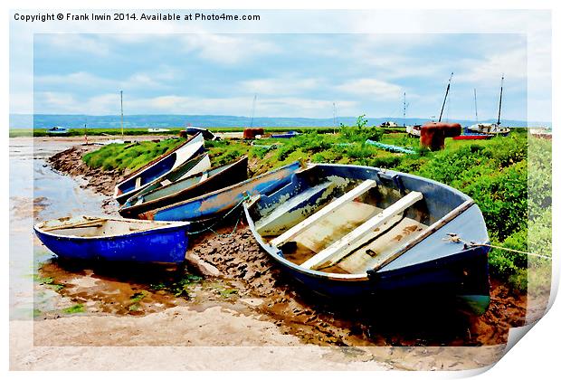 Boats lined up on Heswall Beach Print by Frank Irwin