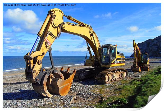 A Caterpillar excavator resting on the beach Print by Frank Irwin