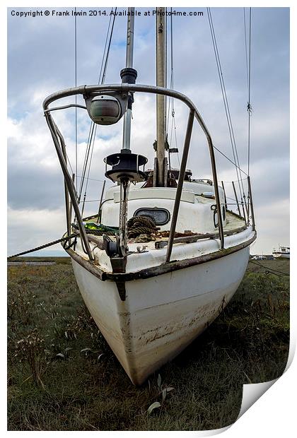  A slightly battered yachy lies on Heswall Beach,  Print by Frank Irwin