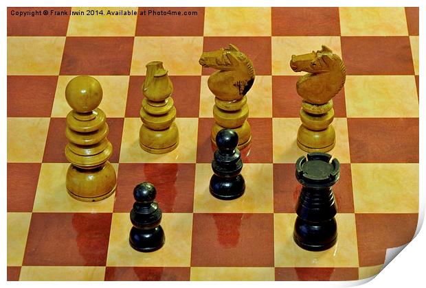  A Few old style Chess Pieces on a chess board Print by Frank Irwin