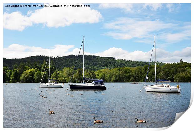  Yachts lie at anchor on Windermere Print by Frank Irwin