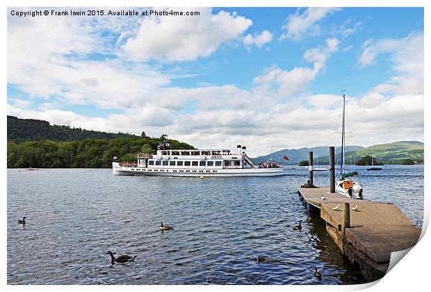  A cruise boat sets out on Windermere Print by Frank Irwin