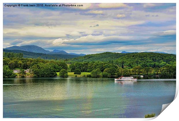  A cruise boat sails along on Windermere Print by Frank Irwin