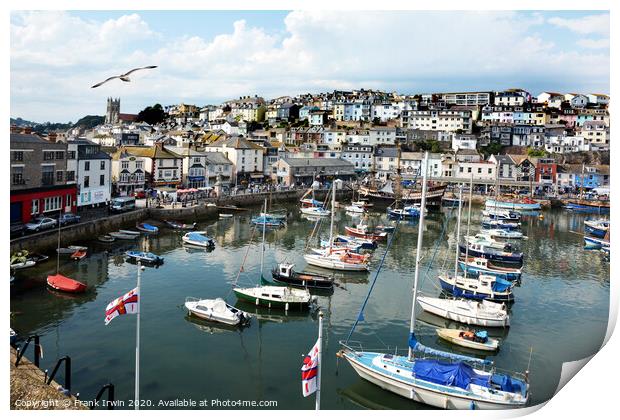 Brixham Harbour and The Golden Hind Print by Frank Irwin