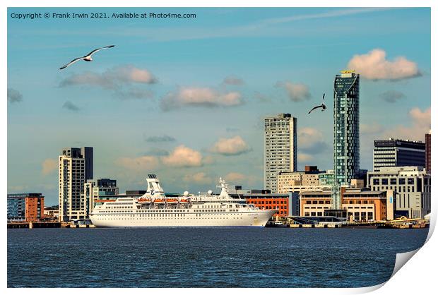 MV Astor berthed at Liverpool's Cruise Terminal Print by Frank Irwin