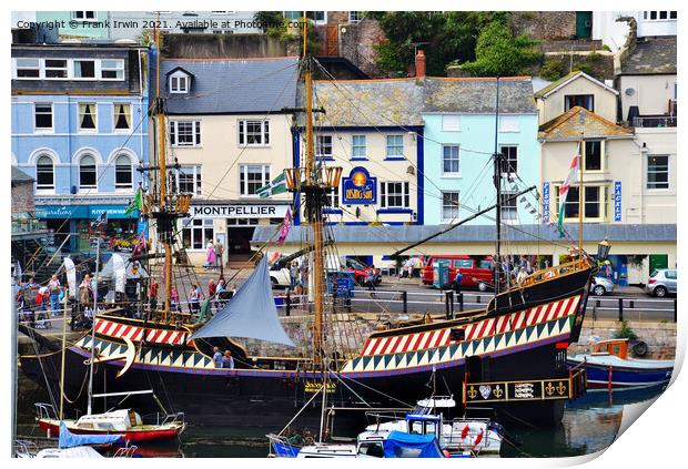 Golden Hind in Brixham Harbour Print by Frank Irwin