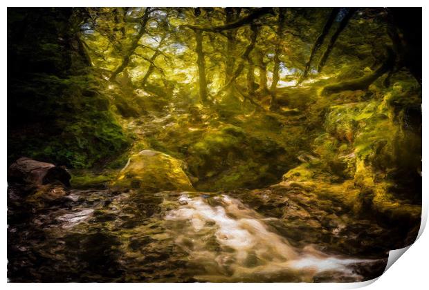 Painted Sunlit Woodland Glade Print by Gareth Burge Photography