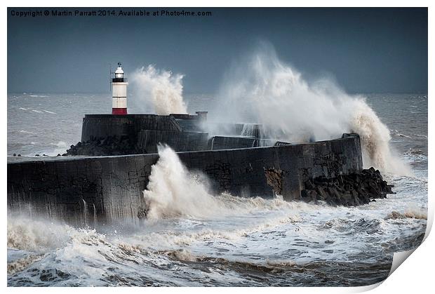  Stormy Sea at Newhaven Lighthouse Print by Martin Parratt