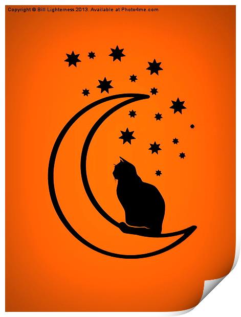 The cat and the moon Print by Bill Lighterness