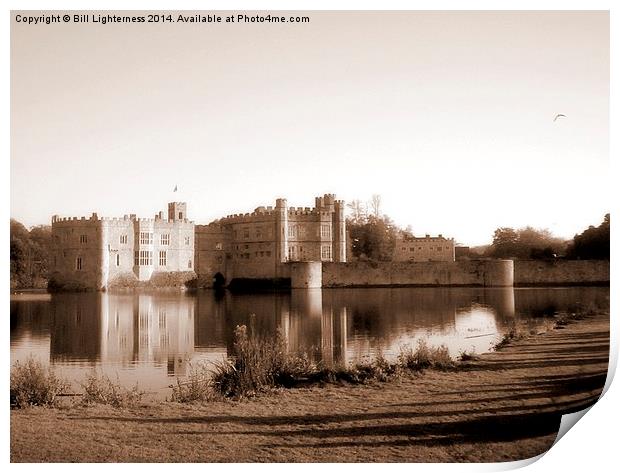Leeds Castle , Reflections in Sepia Print by Bill Lighterness