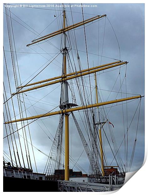 Mast and Rigging , Cloudy Day Print by Bill Lighterness