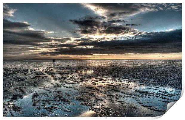 Dusk on the beach at St Annes-on-Sea Print by Peter McCormack