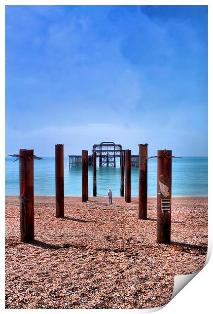 Man looking out to The West Pier Print by Paul Austen