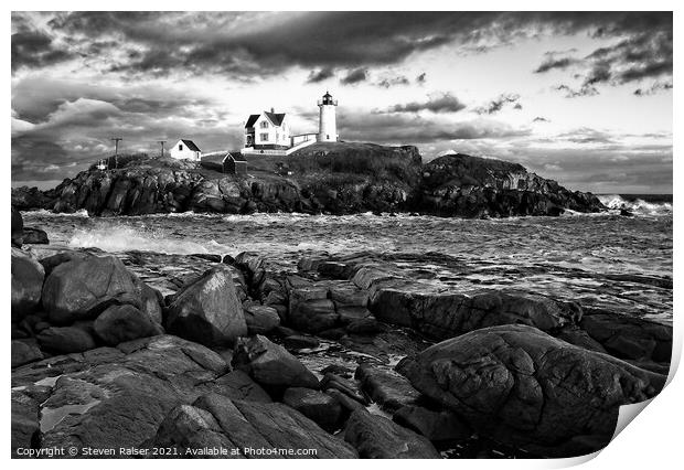 Nubble Lighthouse, Maine 4bw Print by Steven Ralser