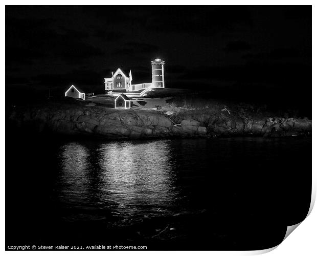 Christmas at the Nubble BW  Print by Steven Ralser