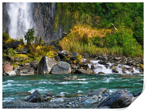 Thunder Creek Falls, South Island, New Zealand Print by Steven Ralser