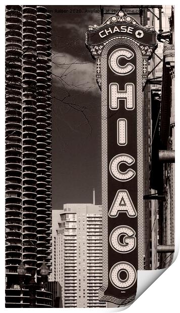 Chicago Sign in Black and White Print by Steven Ralser