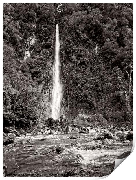 Thunder Creek Falls BW- New Zealand Print by Steven Ralser