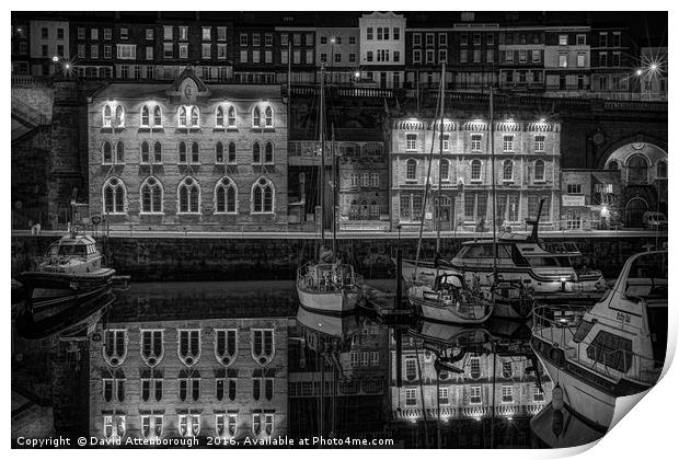 Ramsgate Inner Marina On A Still Dark Night Print by David Attenborough