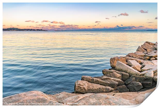 Rock Jetty at Blue Hour Print by Marianne Campolongo