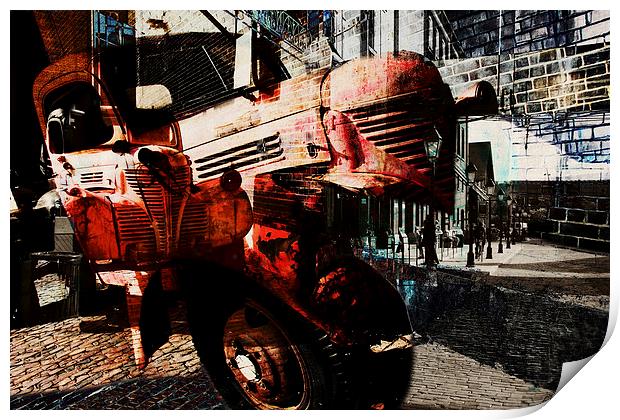 red rusted truck urban collage Print by olga hutsul