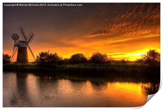 Glowing Norfolk Broads Sunset Print by Wendy Williams CPAGB