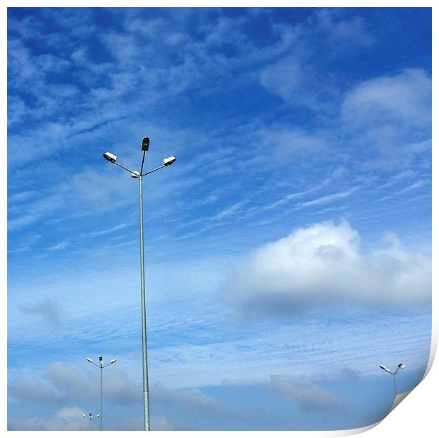 lamps under blue sky Print by Marinela Feier