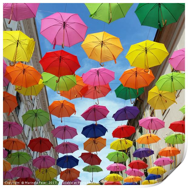 Roof of umbrellas Print by Marinela Feier