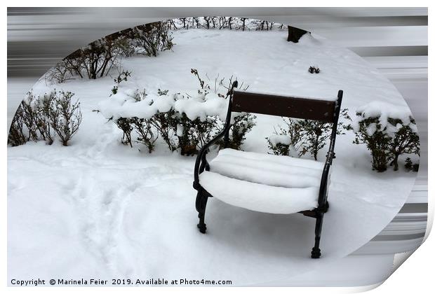 New snow on the armchair Print by Marinela Feier